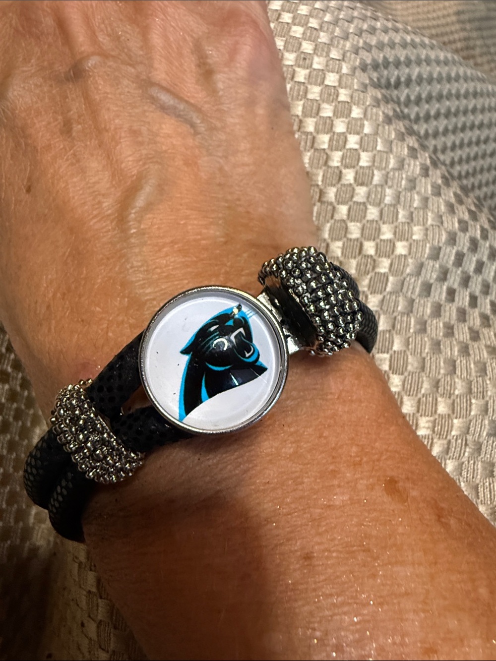 Snap Black Bracelet with Carolina Panther accent snap